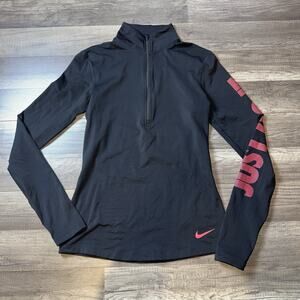 Nike Pull Over Running JUST DO IT Logo Athletic Shirt Women Medium Black/Pink